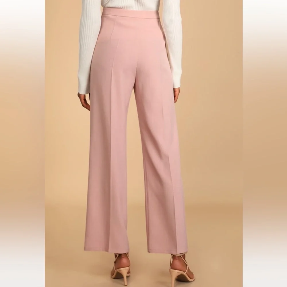 EUC Women’s Lulu’s Blush Pink High-Waisted Wide-Leg Pants/Trousers - Picture 2 of 2